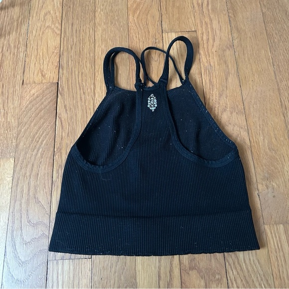 Free People Happiness Runs Black Crop Athletic Tank Halter Top Women’s Small - Picture 3 of 4